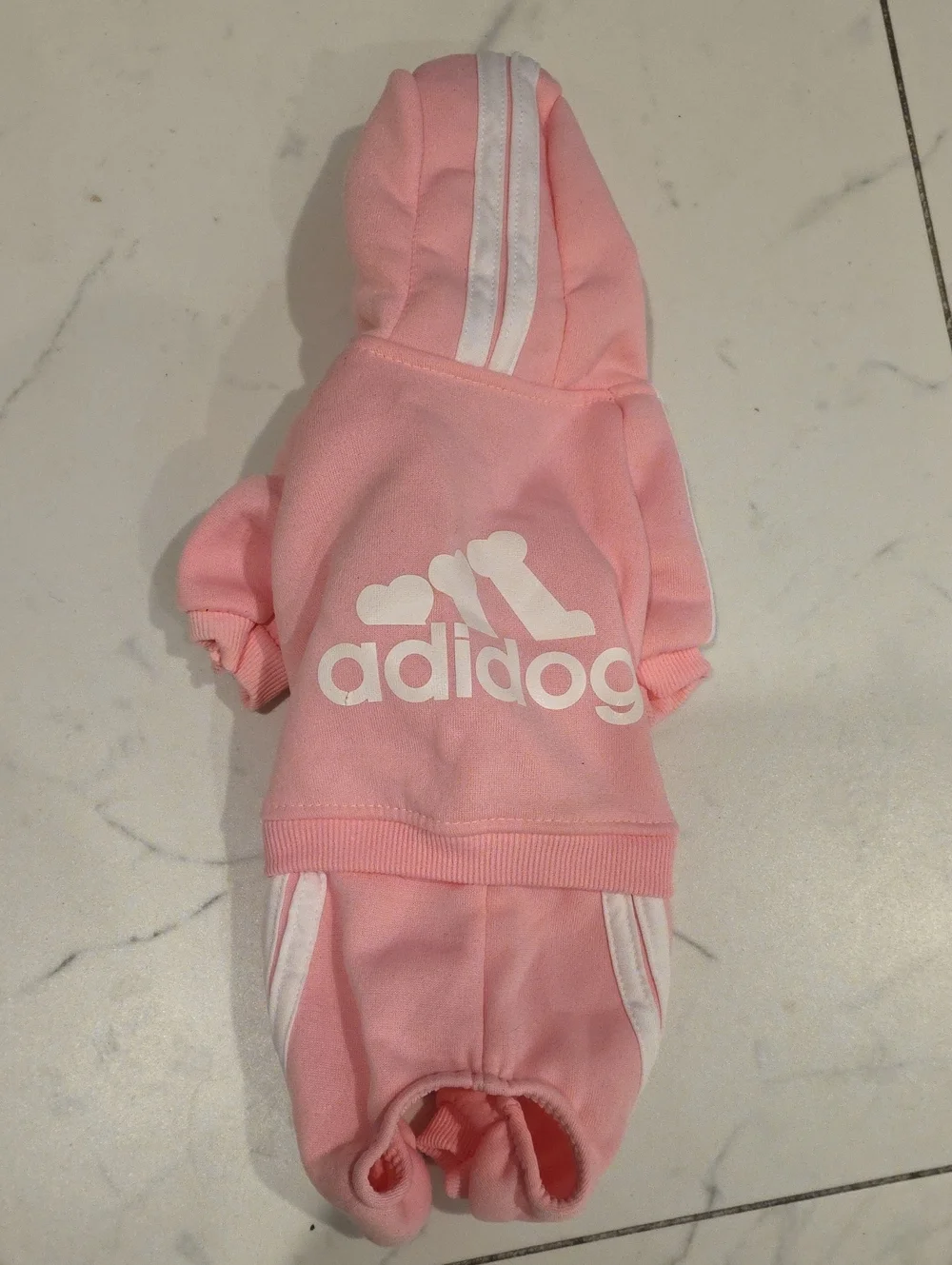 Pink 'adidog' Hooded Dog Jumpsuit - Soft Cotton Blend